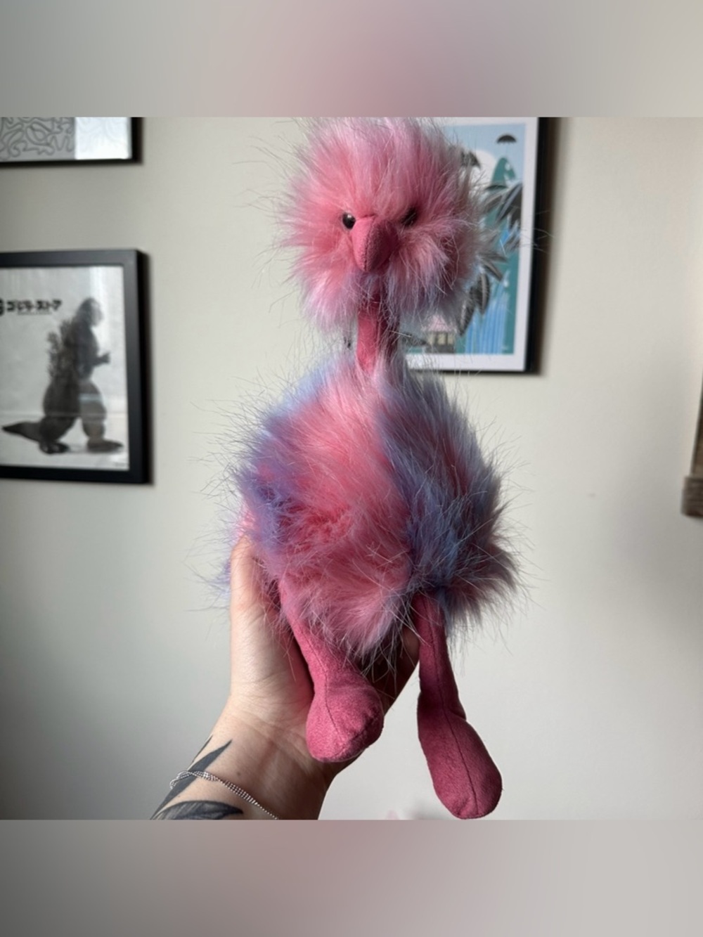 Jellycat Cotton Candy Pink Pom Pom Ostrich Plush Stuffed Animal